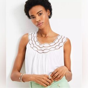 LOFT Cutout White Lace Tank Top, size XS